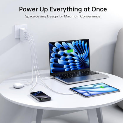 140W Mac Book Pro Charger,4 Port Flat Charging Station for Apple Type c Fast Wall Charger,USB C Port MacBook Pro &MacBook Air Adapter Plug Block for iPhone 16/15/14/13Pro Max, iPad, AirPods 4,Samsung