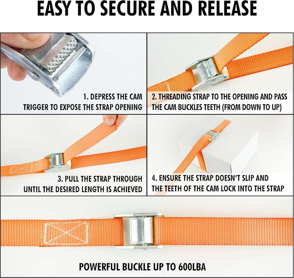 Cartman 1" x 12' Lashing Straps Cargo Tie-Down Strap Up to 600lbs, 2pk Orange