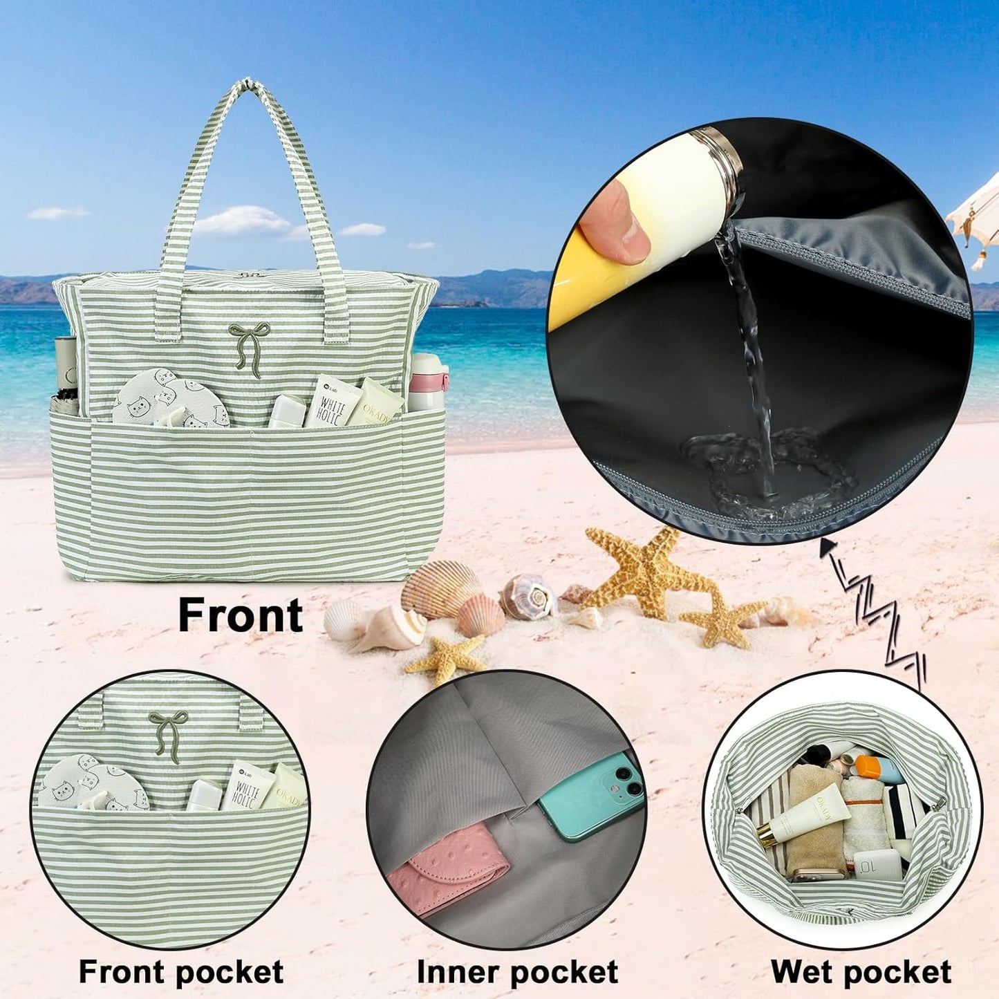 Beach Pool Bags Tote for Women Ladies Large Gym Tote Carry On Bag With Wet Compartment for Weekender Travel Waterproof