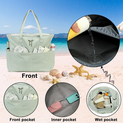Beach Pool Bags Tote for Women Ladies Large Gym Tote Carry On Bag With Wet Compartment for Weekender Travel Waterproof