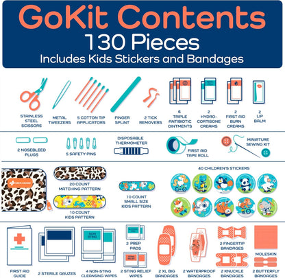 Keep Going Travel First Aid Kit for Kids – 130 Pc.for Purse, Diaper Bag, Backpack, & Suitcase, with Latex-Free Bandages – 7 x 5 x 2 in. Travel First Aid Kit TSA-Approved