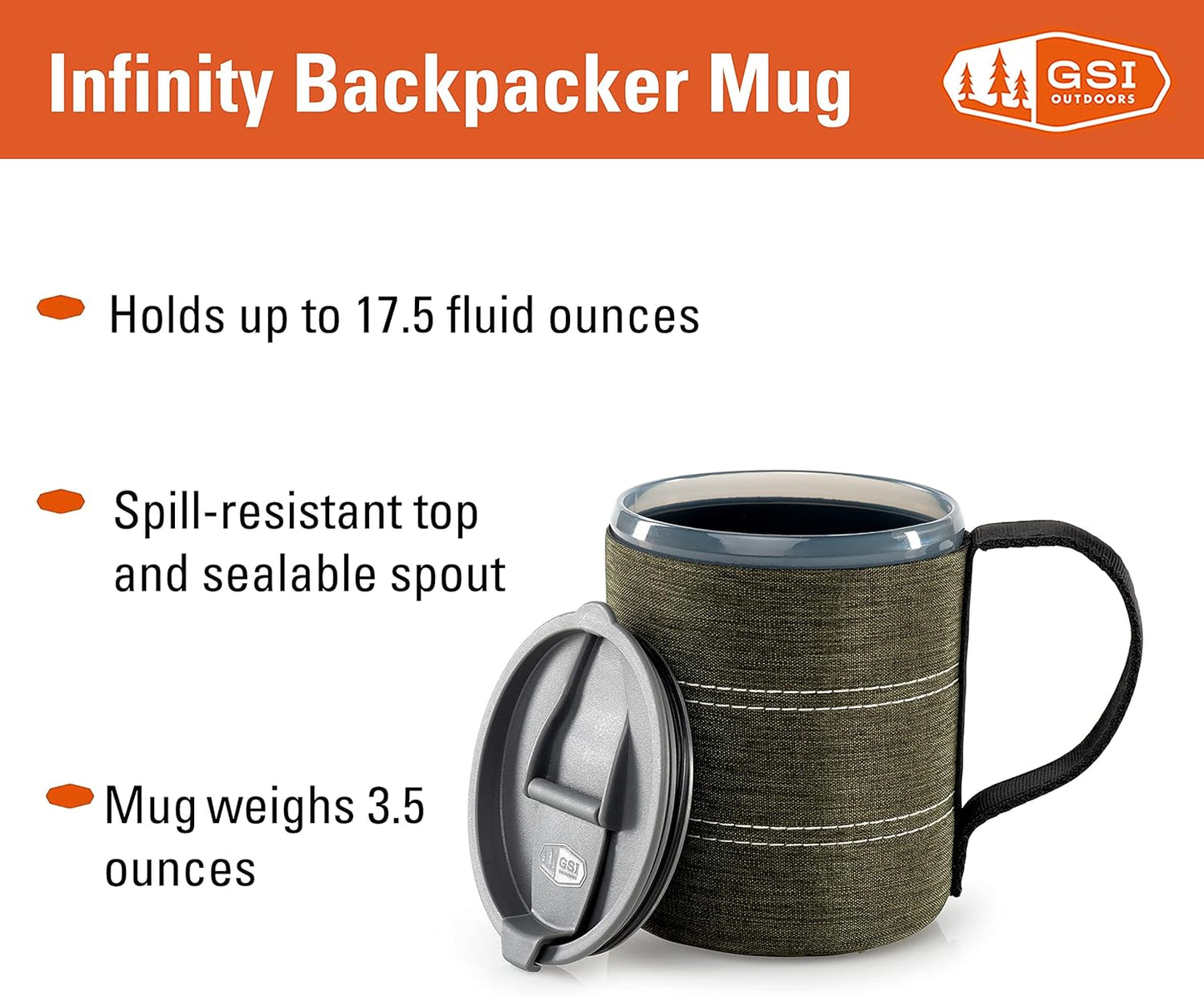 GSI Outdoors Infinity Backpacker Mug I Lightweight, BPA-Free Coffee Cup for Travel, Camping Gear, Backpacking and Outdoors - 17 oz.