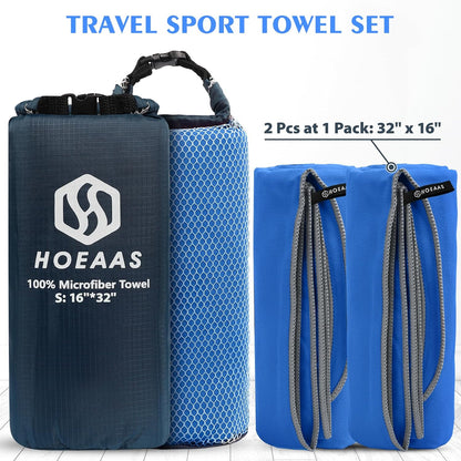 HOEAAS 2 Pack Microfiber Camping Towels, Quick Dry Towel, Super Absorbent Ultra Compact Travel Towel Soft Lightweight Sports Towel for Sweat Fast Drying Towels for Pool,Gym,Hiking,Backpacking,Fitness
