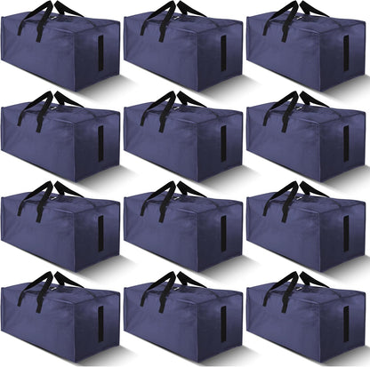 12 Pack Large Strong Moving Bags with Zippers & Carrying Handles - Water-Resistant - Heavy Duty Storage Tote for Space Saving, Fold Flat, Alternative to Moving Box (Blue)