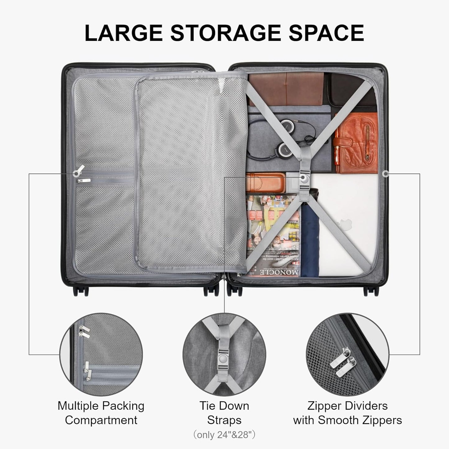 LEVEL8 Elegance Matte Luggage Set, 20 Inch Carry-on Luggage, 28“ Large Suitcase Lightweight Hardside Suitcases with Wheels,Tsa Lock,2-Piece Set(20/28), Black