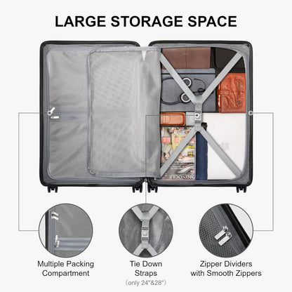 LEVEL8 Elegance Matte Luggage Set, 20 Inch Carry-on Luggage, 28“ Large Suitcase Lightweight Hardside Suitcases with Wheels,Tsa Lock,2-Piece Set(20/28), Black