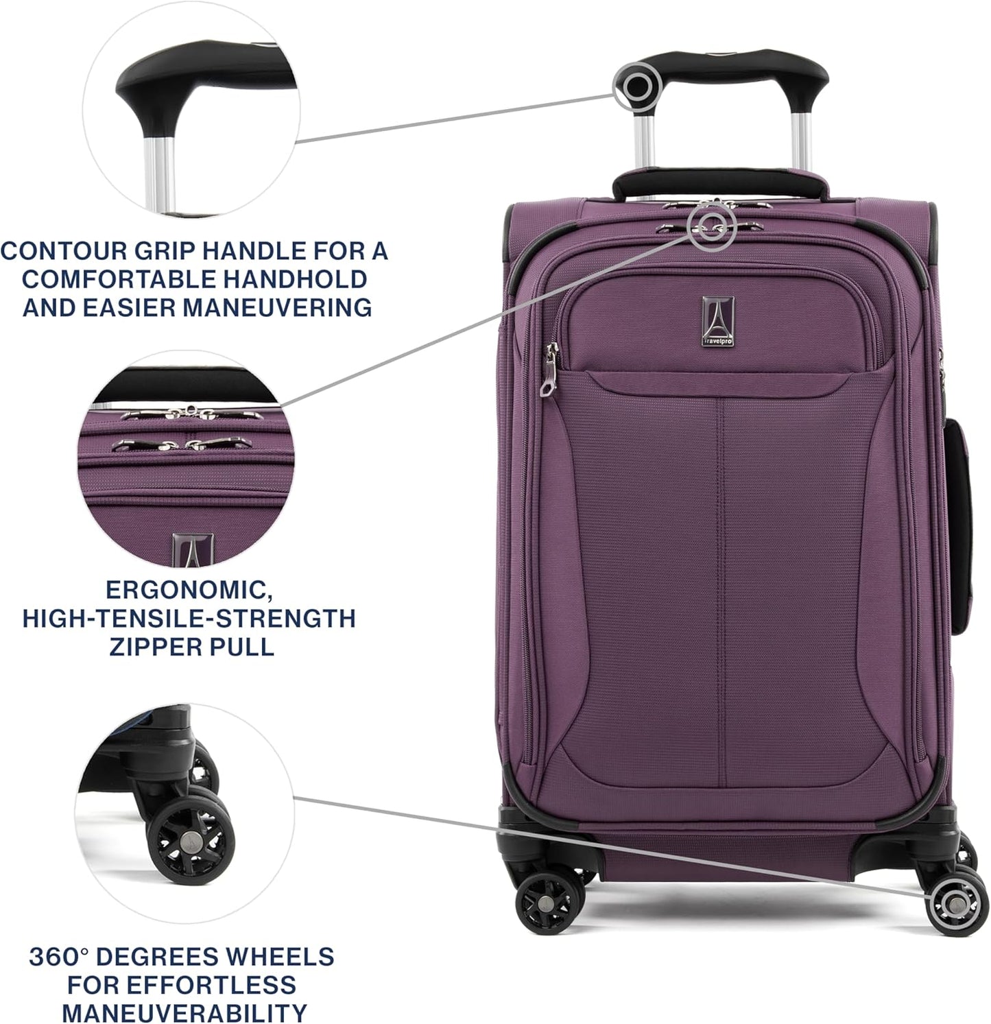 Travelpro Tourlite Softside 21" Expandable Luggage with 4 Spinner Wheels, Lightweight Suitcase, Carry-On, Deep Purple