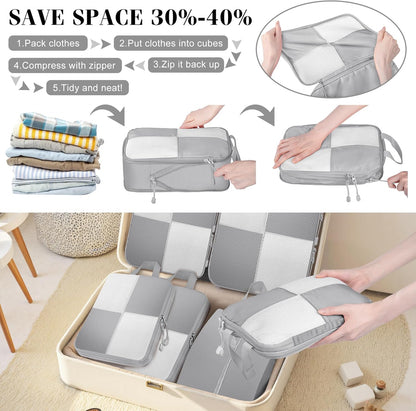 8 Set Compression Packing Cubes Travel, Lightweight Expandable Travel Cubes Suitcase Organizer for Carry On Luggage Suitcase, Grey
