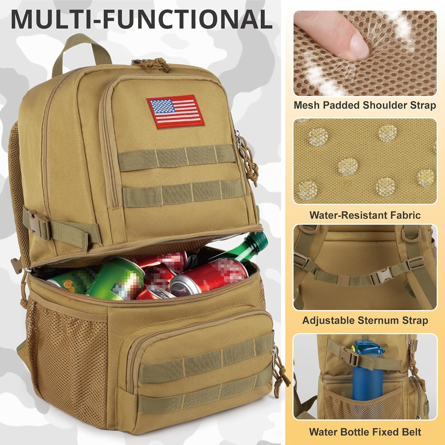 Tactical Double Deck Cooler Backpack for Men,Large Lunch Backpack with 2 Compartment,Soft Cooler Bag