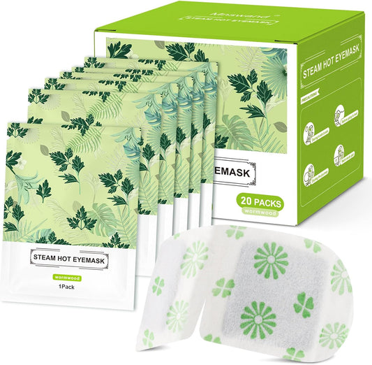 20 Packs Steam Eye Mask, Wormwood Steam Eye Masks Disposable, Self-Heating Relief Heated Eye Mask for Fatigue, Perfect for Home, Sleep, Spa & Travel