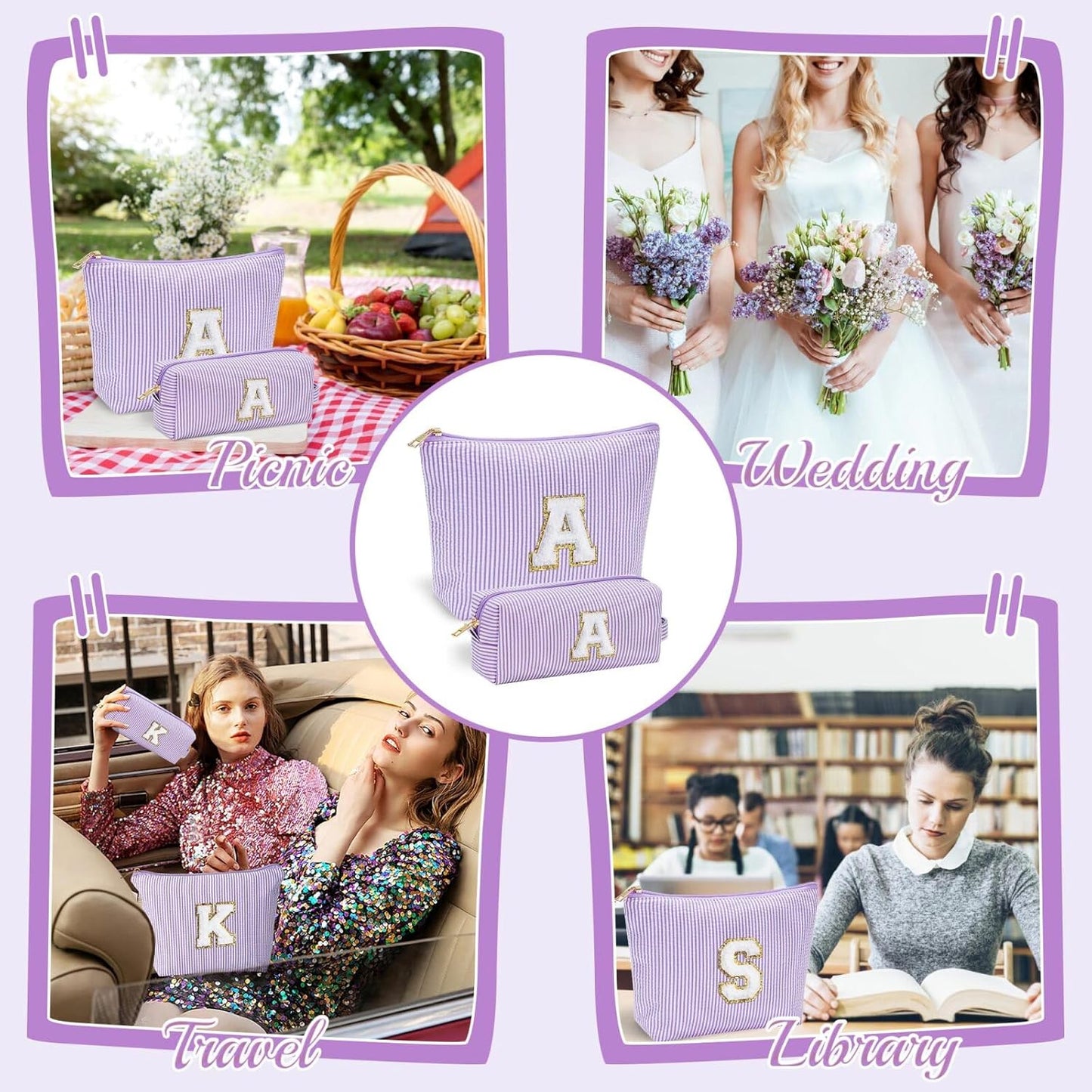 YOOLIFE Preppy Stuff for Teen Girls, Gifts for Teen Girls Birthday Gifts Idea for Mom Her | Personalized Cute Makeup Bag for Girlfriend | 21st Birthday Gifts for Her Makeup Pouch Monogram Makeup Bag J