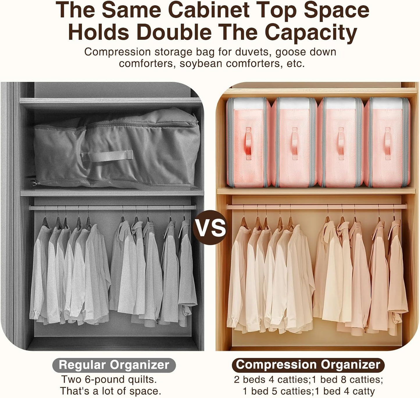 4 Pack Compression Storage Bags - 110L Large Capacity Comforter Storage Bag, 3-Layer Washable Ultra Space Saving Self Compression Organizer Space Bags for Blankets, Sweaters, Sheets, Pink