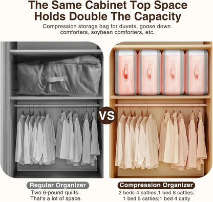 1 Pack Compression Storage Bags - 110L Large Capacity Comforter Storage Bag, 3-Layer Washable Ultra Space Saving Self Compression Organizer Space Bags for Blankets, Sweaters, Sheets, Pink