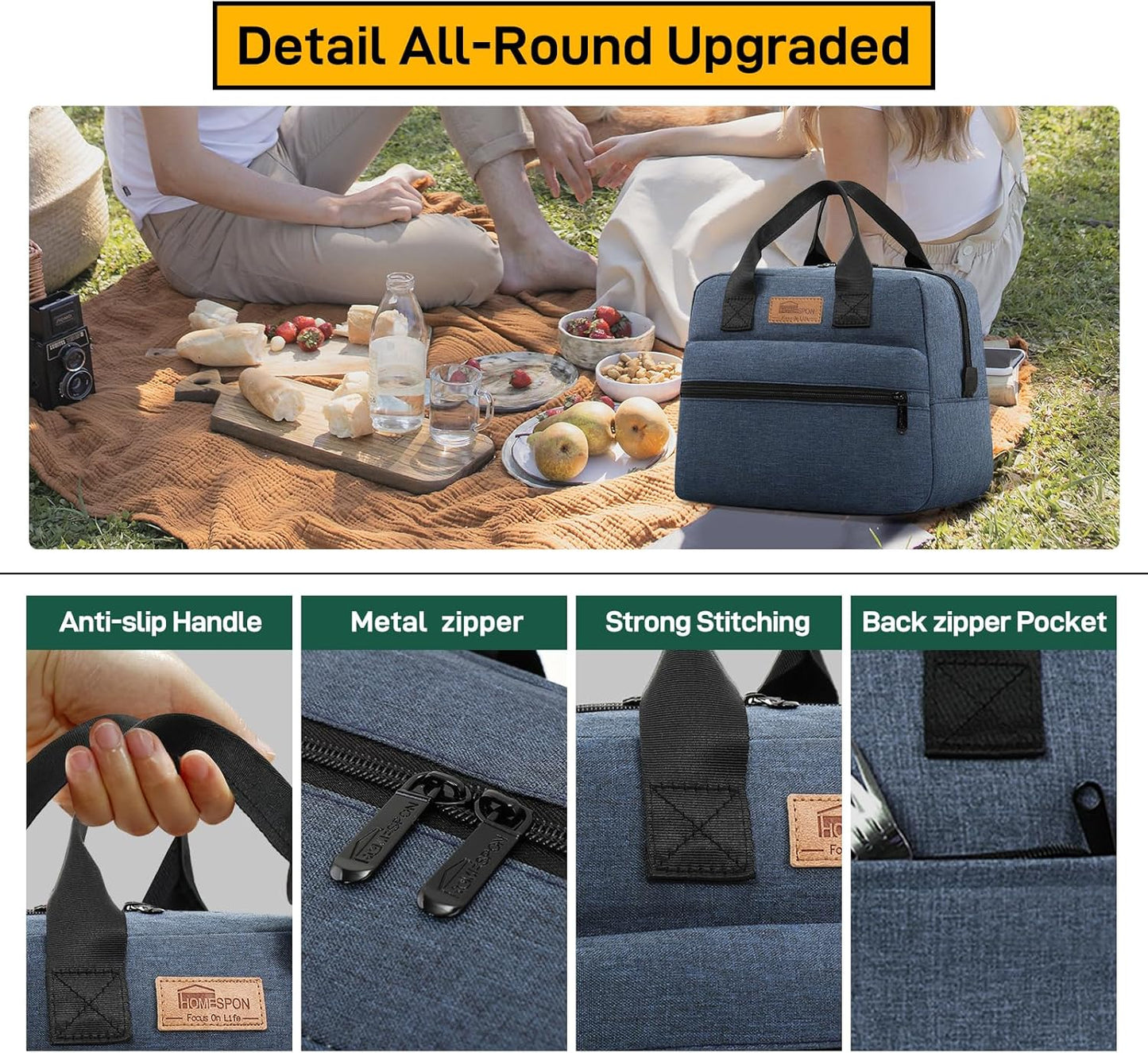 HOMESPON Insulated Lunch Bag for Women Men Lunch Box Cooler Lunch Tote for Work Picnic (Navy)