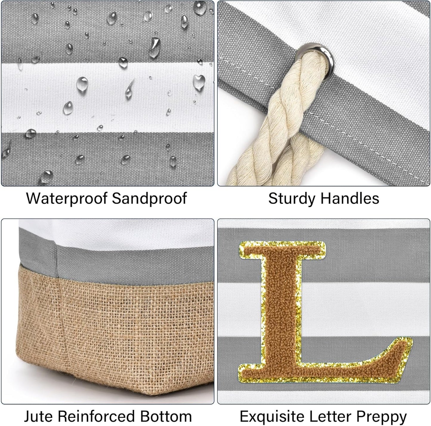 Becokan Beach Bag Initial Beach Tote with Makeup Bag for Travel Work Storage Personalized Birthday Gifts for Women Her