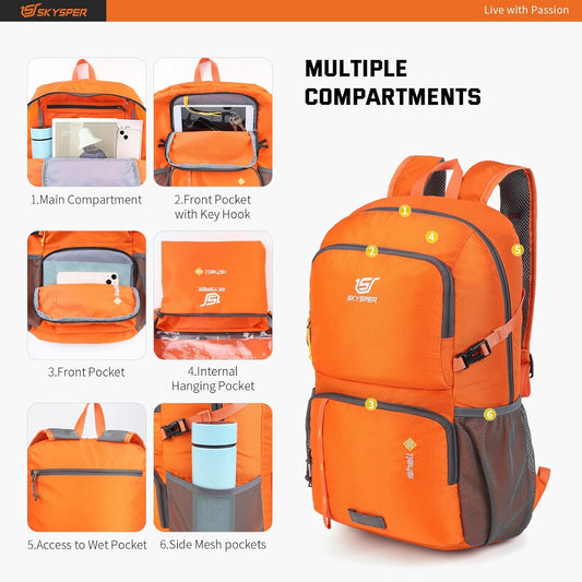 SKYSPER Lightweight Packable Backpack - 30L Hiking Daypack with Wet Pocket Foldable Travel Carry-on Backpack for Women Men
