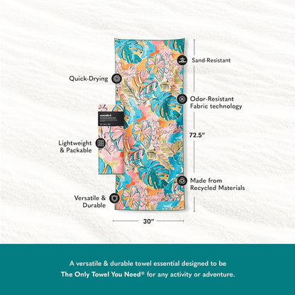 Nomadix Original Towel - Perfect for Beach, Pool, Travel, Camping, Yoga - Made with Recycled Materials - Super Absorbent - Sand Resistant - Jungle - 72.5x30