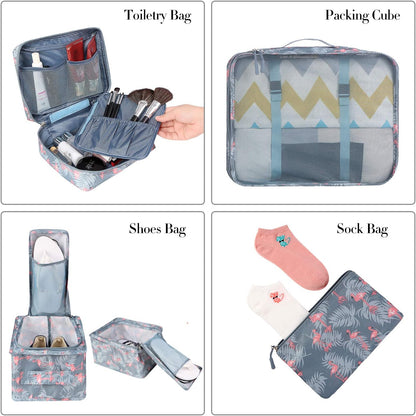 BAGAIL 8 Set Packing Cubes Luggage Packing Organizers for Travel Accessories-Red Flamingo