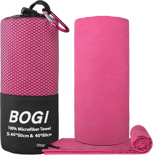 BOGI Microfiber Travel Sports Towel-Quick Dry Towel, Soft Lightweight Microfiber Camping Towel Absorbent Compact Travel Towel for Camping Gym Beach Yoga Swimming Backpacking (S:16''x32'',2Pcs-Hpink)