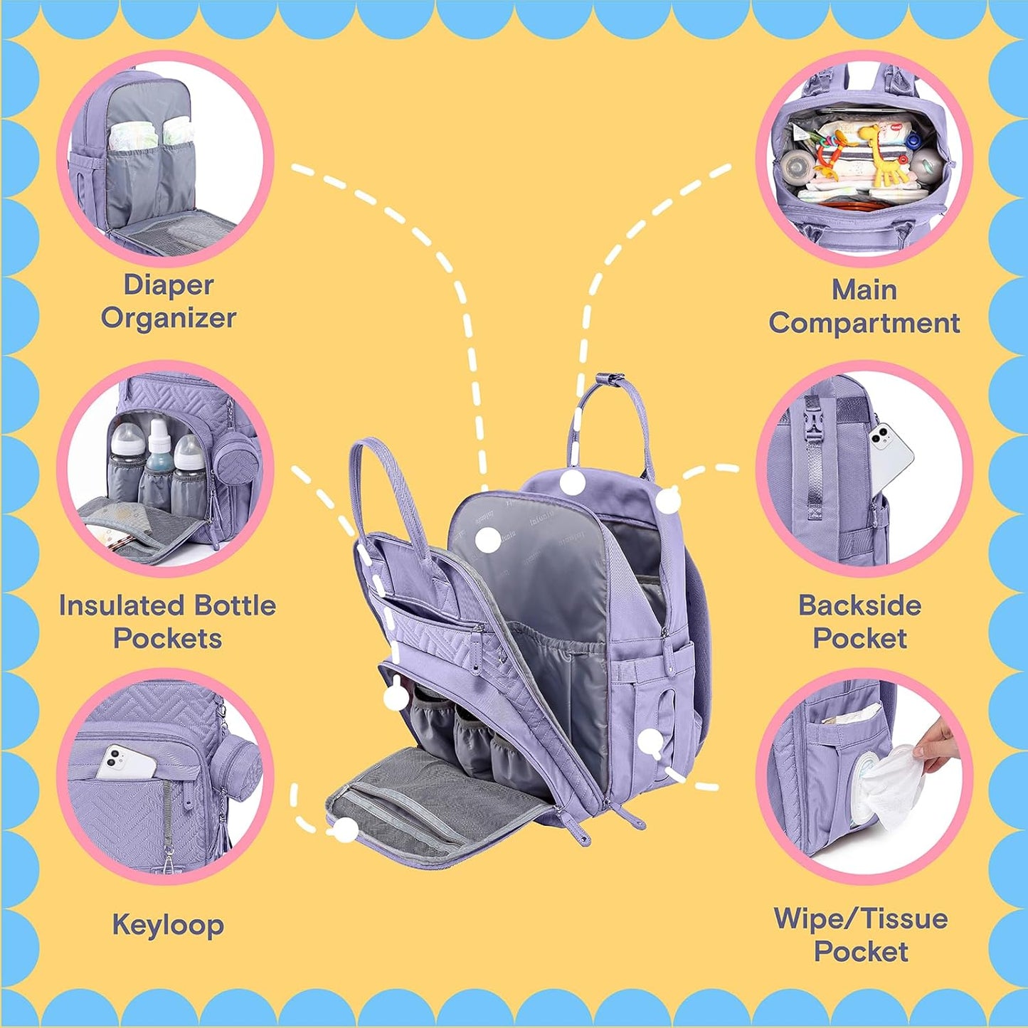 iniuniu Diaper Bag Backpack, 4 in 1 kit Large Unisex Baby Bags for Boys Girls, Waterproof Travel Back Pack with Diaper Pouch