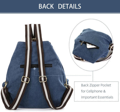 Goodhan Women Canvas Backpack Daypack Casual Shoulder Bag, Vintage Heavy-duty Anti-theft Travel Backpack