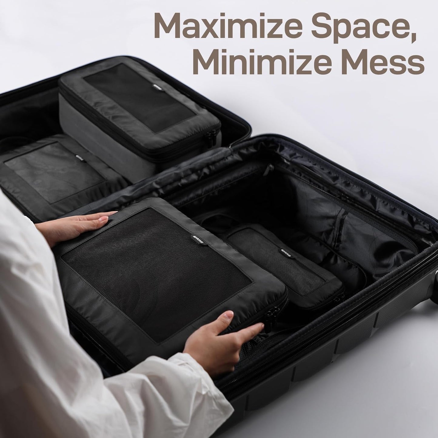 EPICKA TripCozy Compression Packing Cubes - 6 Set Durable Travel Organizer Bags with Mesh Top, Expandable Travel Accessories for Carry on, Luggage, Suitcase, Backpack (Dark Grey)