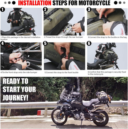 Waterproof Duffel Bag - Motorcycle Dry Bag 40L Tail Bag with Large Storage Space, Waterproof Duffle Bags with Outer Mesh Zipper Pocket for Camping, Kayaking, Fishing & Traveling-Black