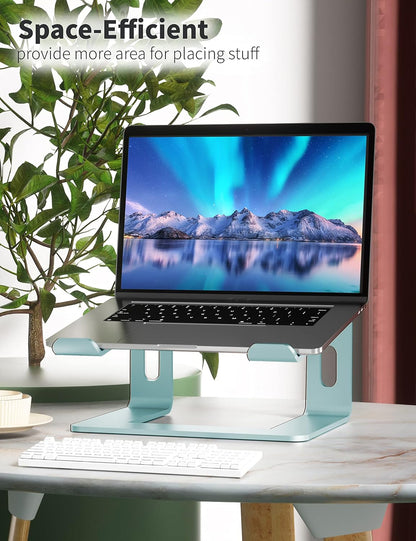 SOUNDANCE Laptop Stand, Aluminum Computer Riser, Ergonomic Laptops Elevator for Desk, Metal Holder Compatible with 10 to 15.6 Inches Notebook Computer, Aquamarine