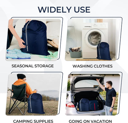 Laundry Bag with Locking Closure Drawstring – Extra Large Heavy Duty 100% Nylon, Large & Foldable Clothes Sack – Lightweight Dirty Laundry Organizer for Travel, Dorm, Gym – L 40" x H 50" (NAVY BLUE)