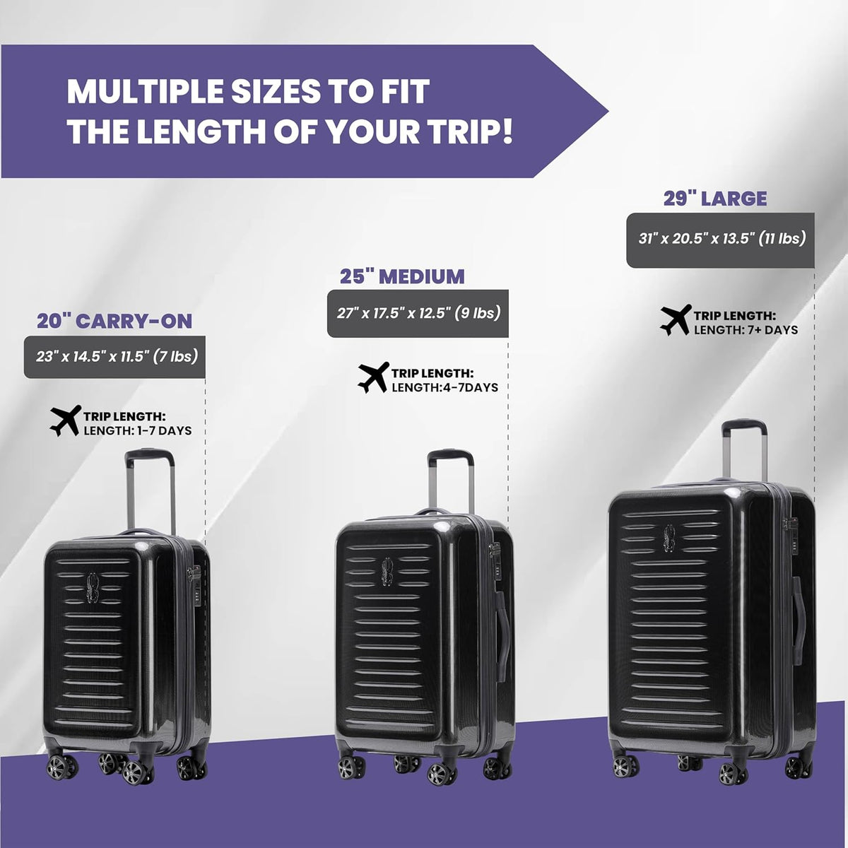 Spyder Rails 25 Inch Expandable Hardside Upright Suitcase with 360° Spinner Wheels, TSA Approved Lock, Black