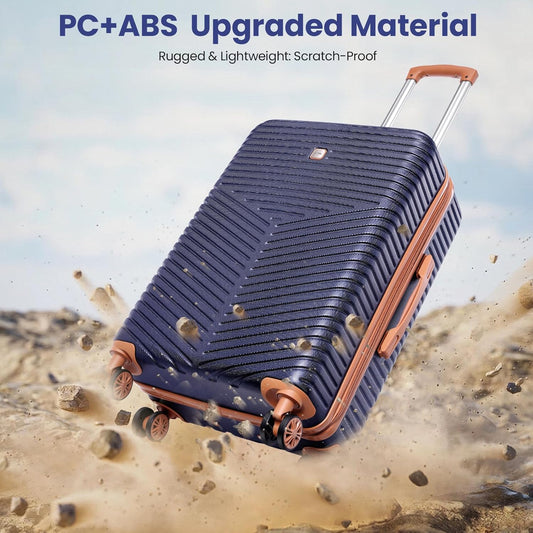 Hoteel 6 Piece Luggage Set (4-YEAR WARRANTY) Carry on ABS+PC Hard Shell Suitcase with Spinner Wheels & TSA Lock (Dark Blue)