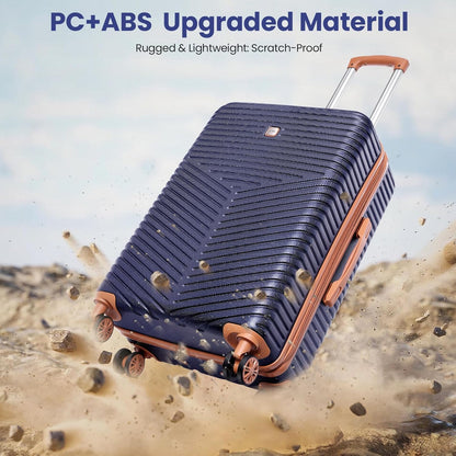 Hoteel 4 Piece Luggage Set (4-YEAR WARRANTY) Carry on ABS+PC Hard Shell Suitcase with Spinner Wheels & TSA Lock (Dark Blue)