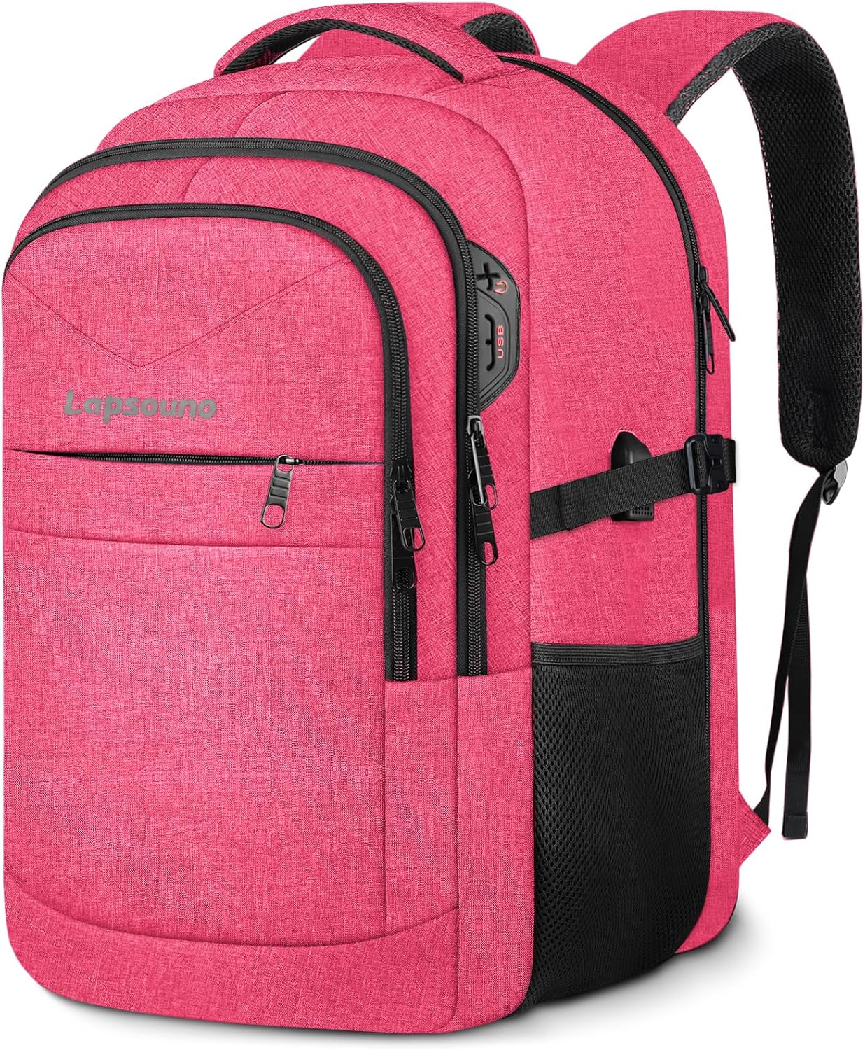 Lapsouno Extra Large Backpack, 17.3 Inch Travel Laptop Backpack, Water Resistant Casual Hiking Daypack, Computer Bag with USB Port, College School Business Carry on Rucksack for Women, Pink