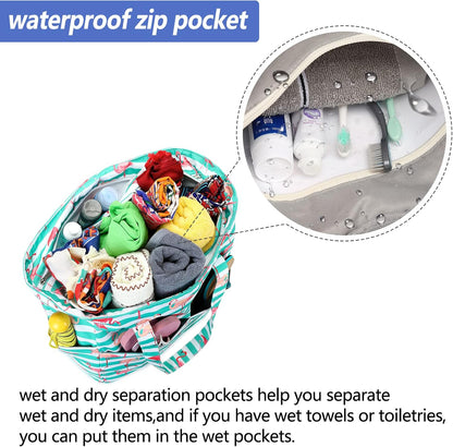 LEDAOU Large Beach Tote Bag Women Waterproof Sandproof Zipper Beach Tote Bag for Pool Gym Grocery Travel with Wet Pocket