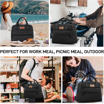 HOMESPON Insulated Lunch Bag for Women Men Lunch Box Cooler Lunch Tote for Work Picnic (Black)