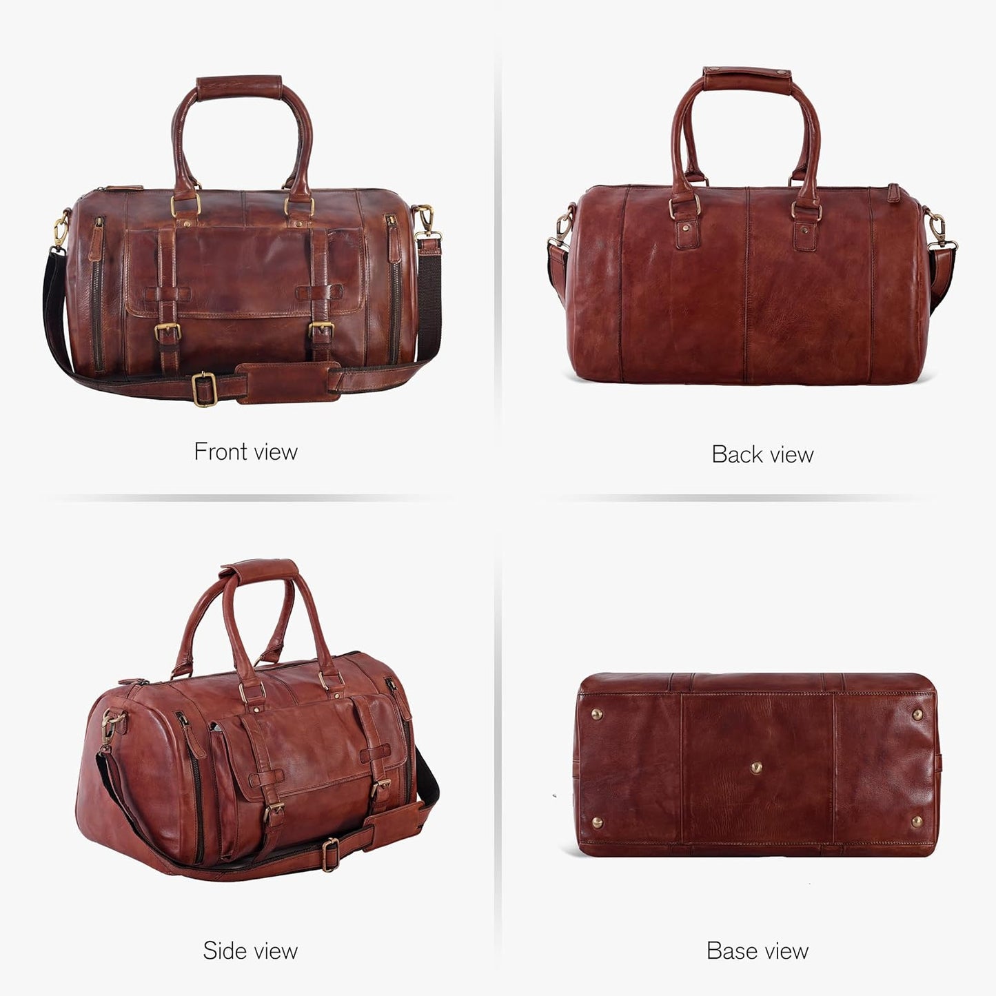 Genuine Leather Duffle Bag for Men | Vintage Weekender Travel Bag | Overnight Carry-On Luggage | Handmade Leather Gym Bag for Men