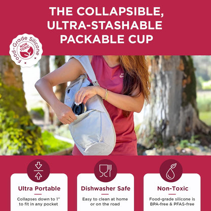 HYDAWAY 16oz Collapsible Pint - BPA-Free Silicone Cup with Stainless Steel Rim - Reusable, Packable, and Durable for Camping, Travel & Everyday Use