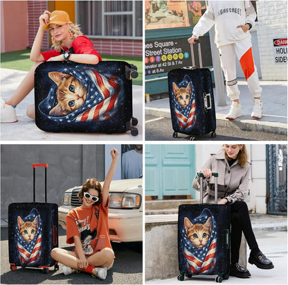 ANNA QUEEN Cute Patriotic Cat Luggage Cover, American Flag Suitcase Protector, Stretchable, Washable Travel Cover for 28-30 Inch Luggage