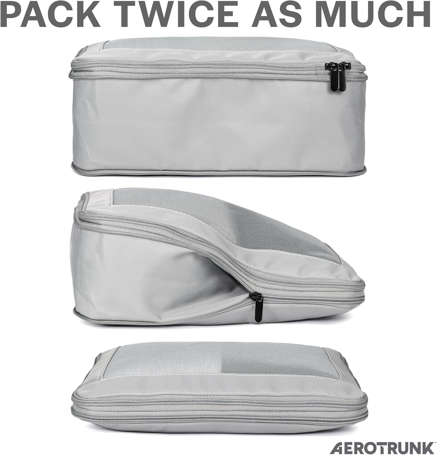 Compression Packing Cubes for Travel - Luggage Organizer Bags - Double Zipper Packing Cubes for Suitcases (6-Pack, Light Grey)