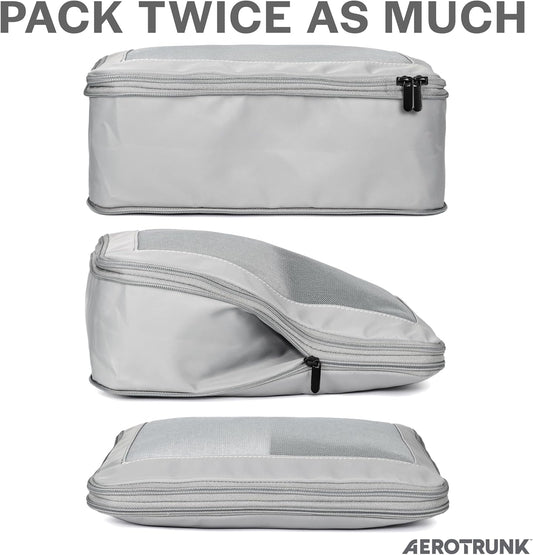 Compression Packing Cubes for Travel - Luggage Organizer Bags - Double Zipper Packing Cubes for Suitcases (2-Pack, Light Grey)