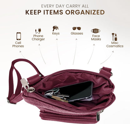 Krediz leather Crossbody Purses for Women, Multi Pocket Crossbody Purse with Adjustable Strap, Soft & Durable Leather Purse