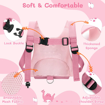 Dr.meter 3 in 1 Toddler Harness Leash + 8.2ft Anti Lost Wrist Link, Cute Dinosaur Kids Anti Lost Leash with Key Lock, Child Walking Harness for Parent Boys Girls Keep Kids Close, Travel Essensials