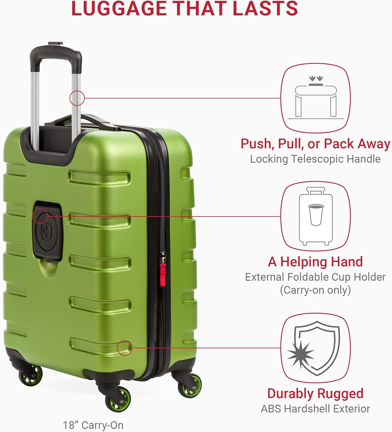SwissGear 7366 Hardside Expandable Luggage with Spinner Wheels, Green, 3-Piece Set (19/23/27)