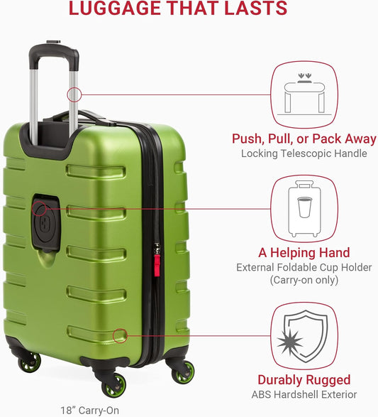 SwissGear 7366 Hardside Expandable Luggage with Spinner Wheels, Green, 3-Piece Set (19/23/27)