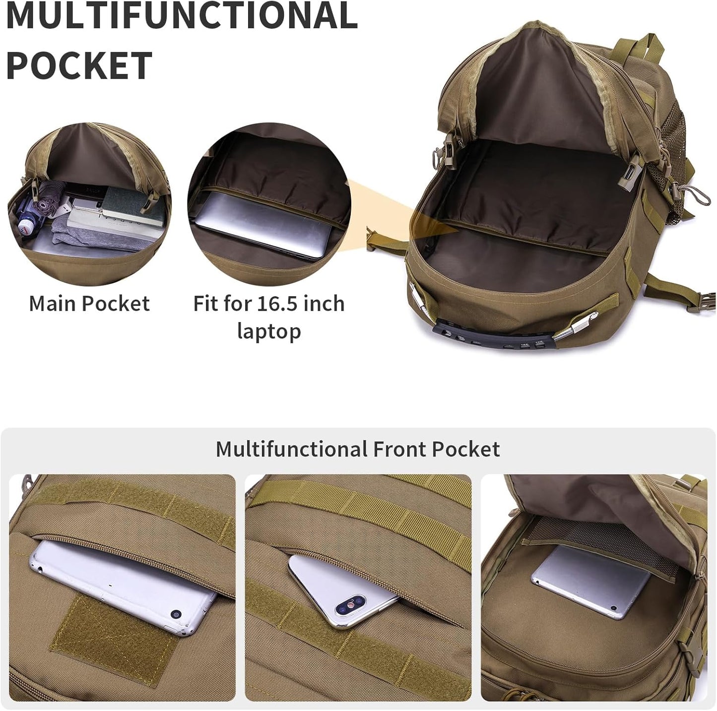 HUNTVP Military Tactical Backpack 40L Large Army 3 Day Assault Pack Molle Bag Backpacks WR Hunting Rucksack Assault Pack