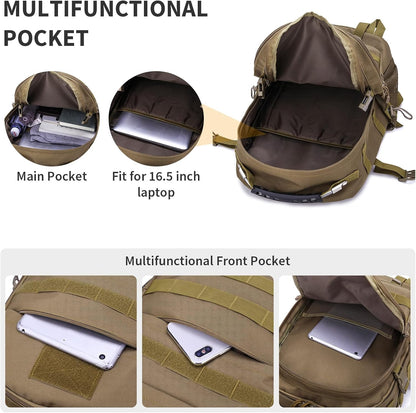 HUNTVP Military Tactical Backpack 40L Large Army 3 Day Assault Pack Molle Bag Backpacks WR Hunting Rucksack Assault Pack