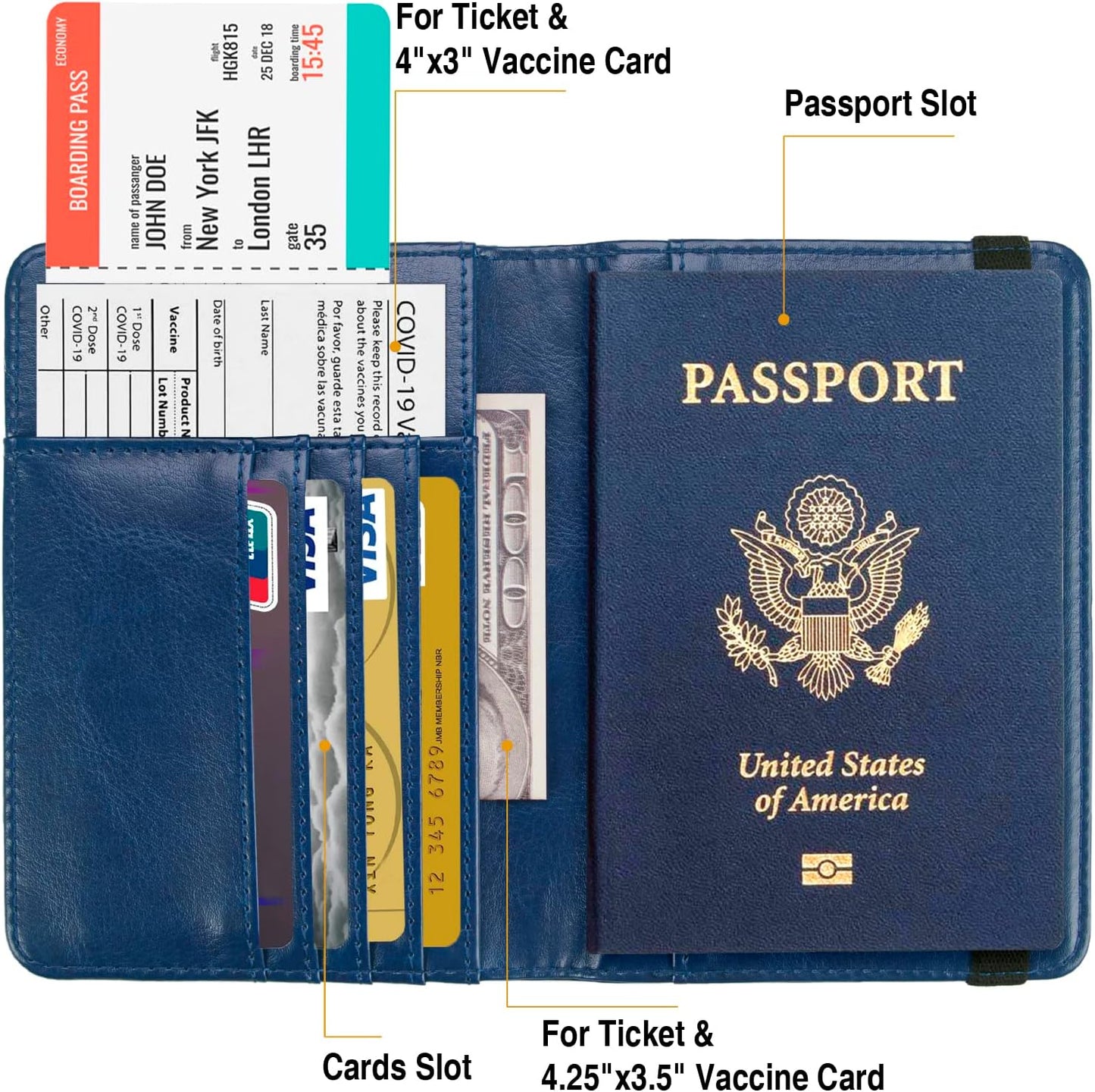 Passport Holder for Travel Passport Cover for Men Passport Wallet Case With 3D Metal Badge Protector Leather Card Case RFID Blocking Women Travel Accessories Document Organizer (Navy Blue)