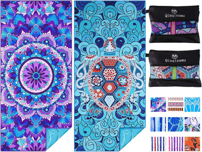 2 Pack Microfiber Oversized Lightweight Beach Towel 71"x32" Extra Thin Large Sand Free Towels Travel Swim Pool Yoga Gym for Adults Women Men Beach Essentials Accessories Vacation Gift