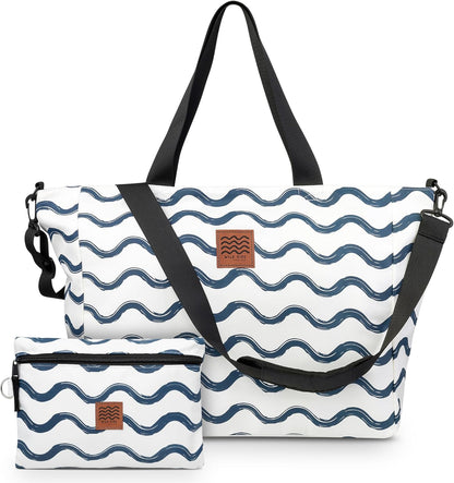 Large Beach Tote Bag for Women – Foldable & Packable Travel Bag with Zipper & Waterproof Pouch, Lightweight & Sandproof