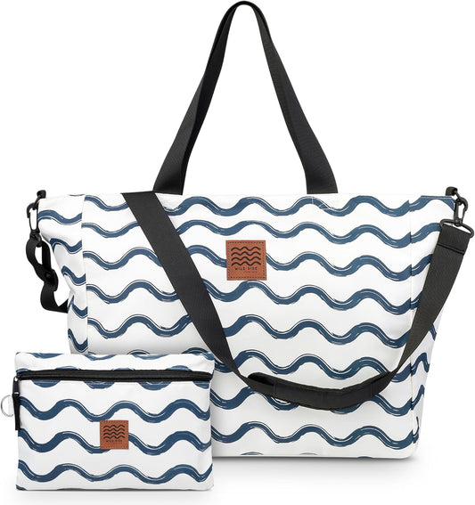 Large Beach Tote Bag for Women – Foldable & Packable Travel Bag with Zipper & Waterproof Pouch, Lightweight & Sandproof